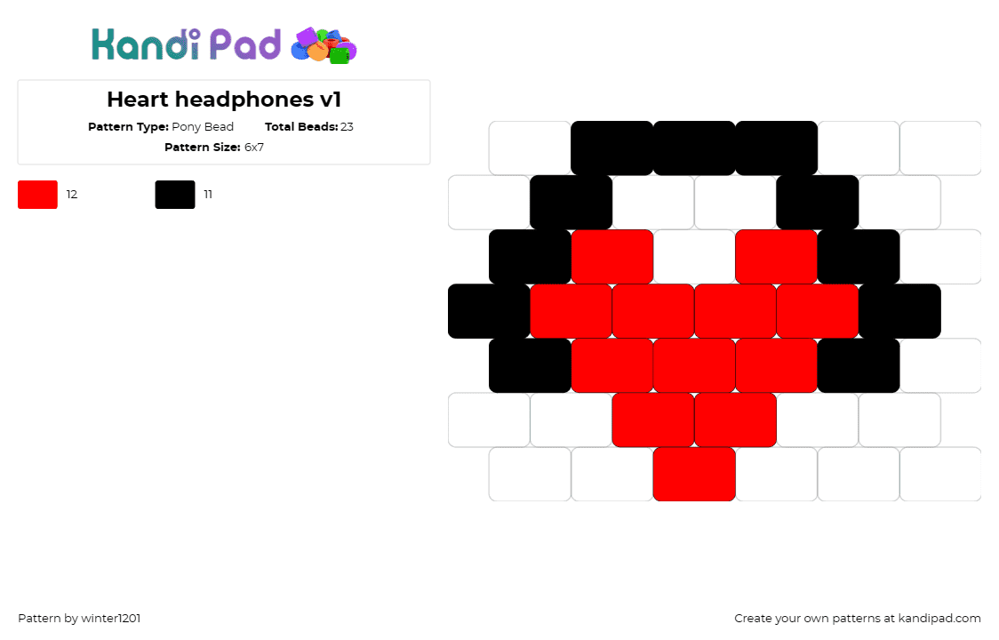 Heart headphones v1 - Pony Bead Pattern by winter1201 on Kandi Pad - heart,headphones,music,affection,audio,red