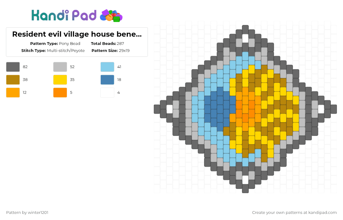 Resident evil village house beneviento crest - Pony Bead Pattern by winter1201 on Kandi Pad - beneviento,crest,resident evil,charm,village,house,gray,light blue,gold,beige