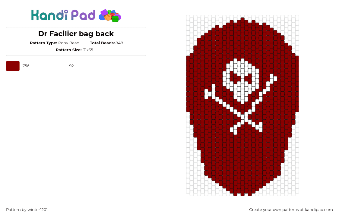 Dr Facilier bag back - Pony Bead Pattern by winter1201 on Kandi Pad - dr facilier,skull,crossbones,princess and the frog,mask,tribal,panel,bag,animation,movie,disney,red,white