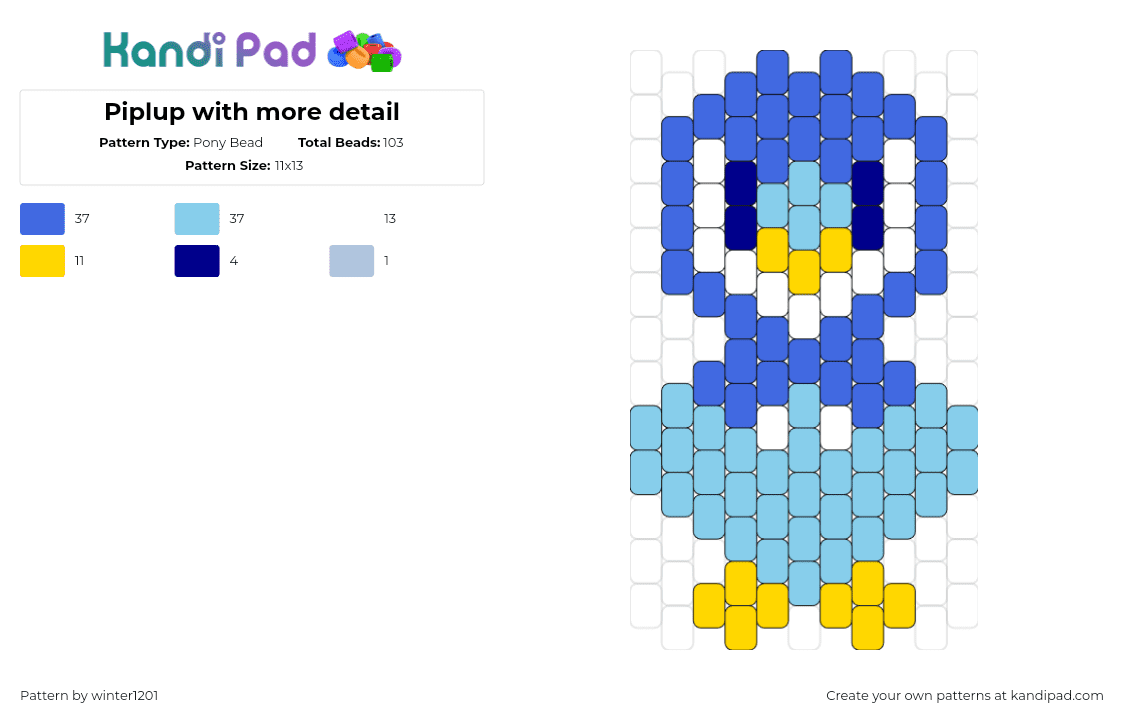 Piplup with more detail - Pony Bead Pattern by winter1201 on Kandi Pad - piplup,pokemon,character,gaming,penguin,blue,light blue