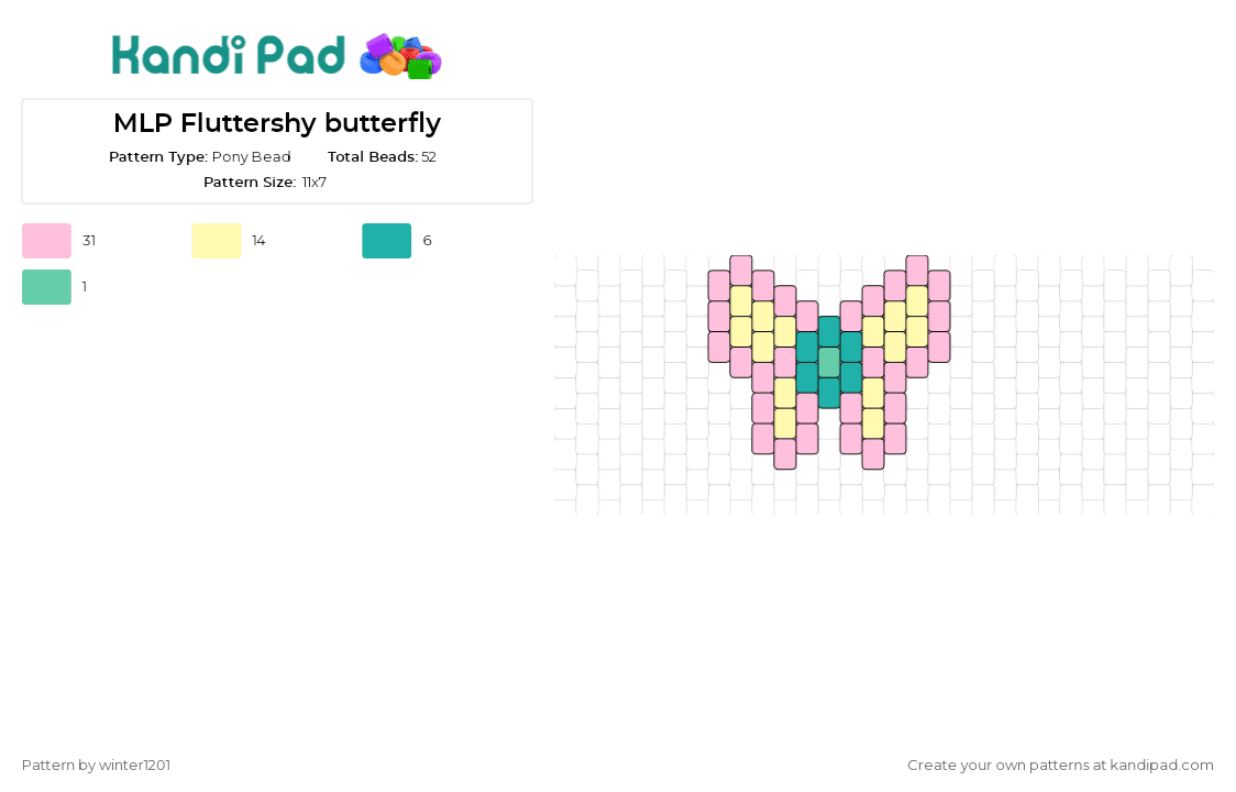 MLP Fluttershy butterfly - Pony Bead Pattern by winter1201 on Kandi Pad - butterfly,fluttershy,my little pony,charm,magic of friendship,pastel