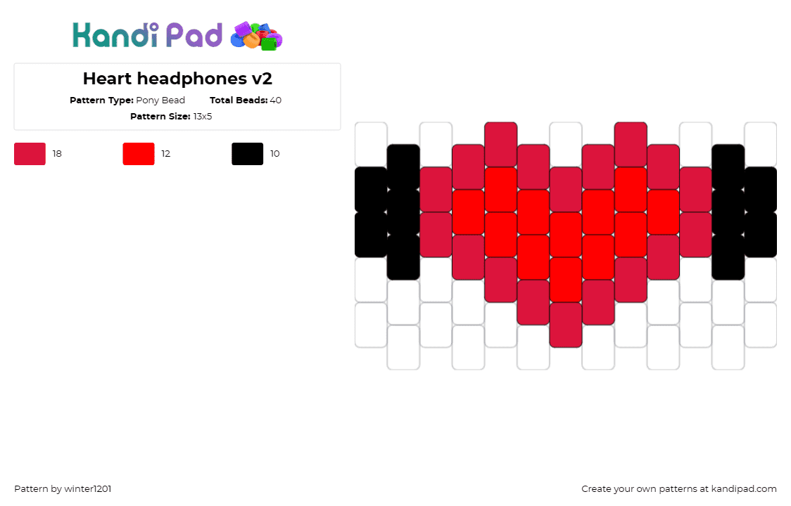 Heart headphones v2 - Pony Bead Pattern by winter1201 on Kandi Pad - heart,headphones,music,love,passion,red