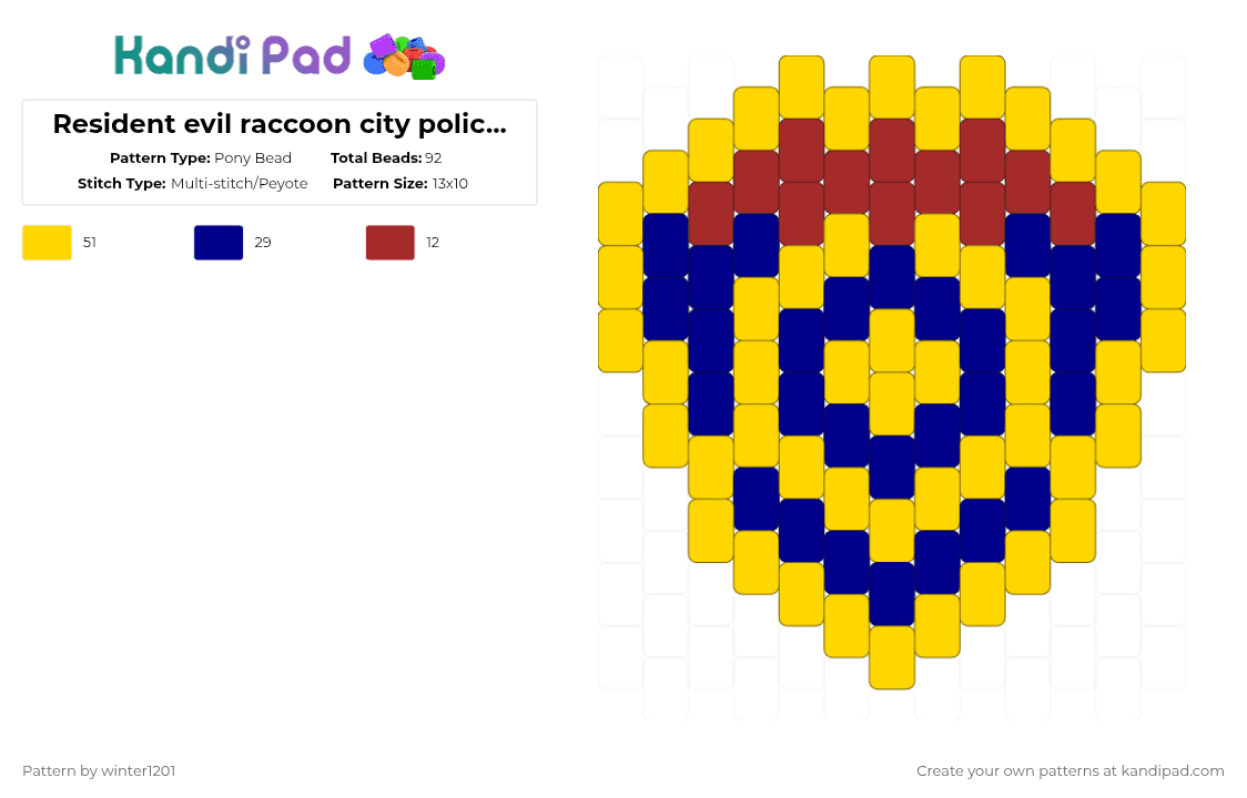 Resident evil raccoon city police badge - Pony Bead Pattern by winter1201 on Kandi Pad - white,light blue,purple