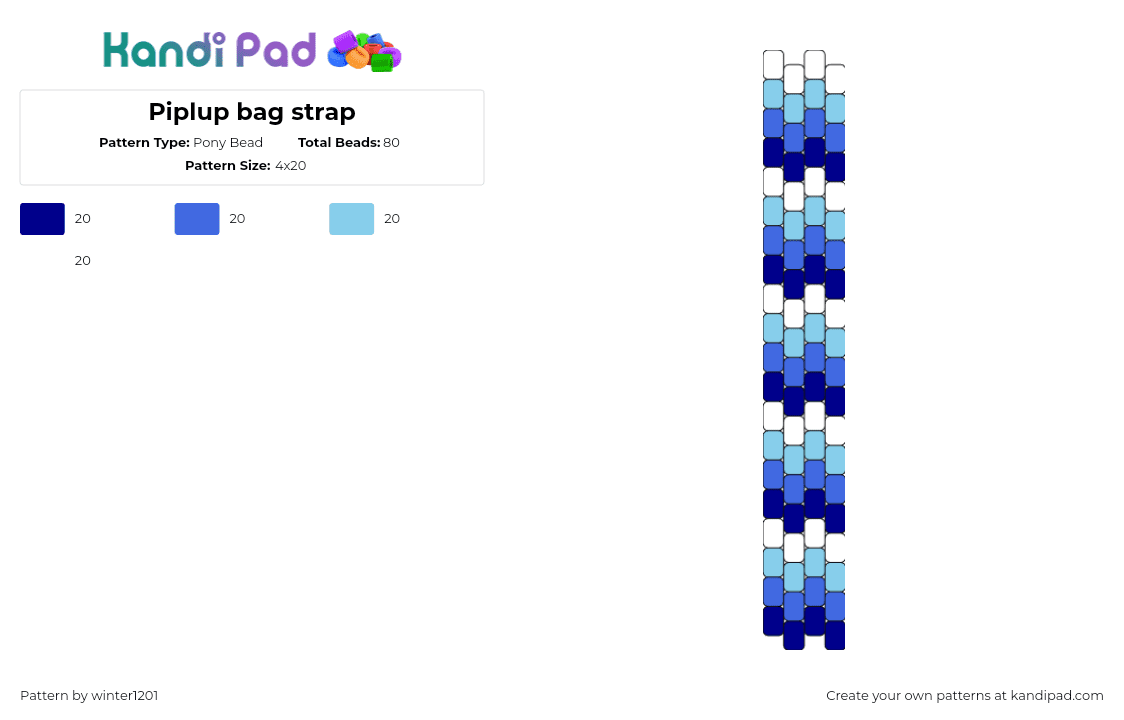 Piplup bag strap - Pony Bead Pattern by winter1201 on Kandi Pad - piplup,pokemon,bag,panel,gaming,blue,light blue