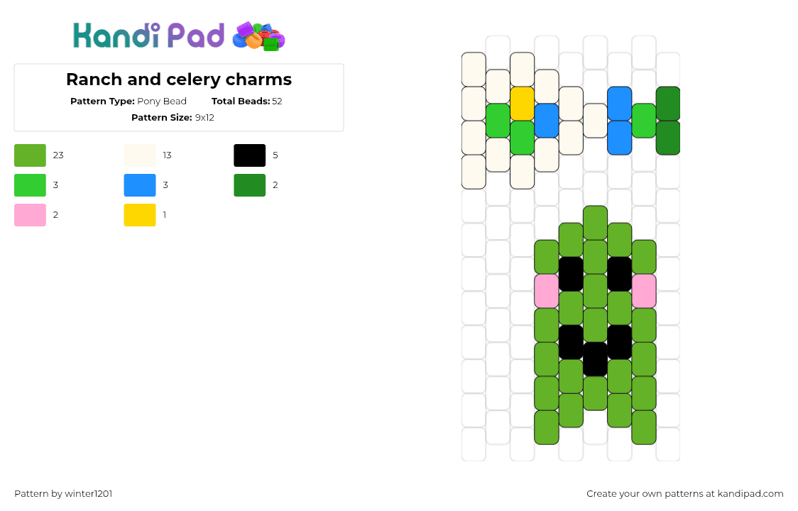 Ranch and celery charms - Pony Bead Pattern by winter1201 on Kandi Pad - ranch,celery,salad,charms,simple,cute,green,white