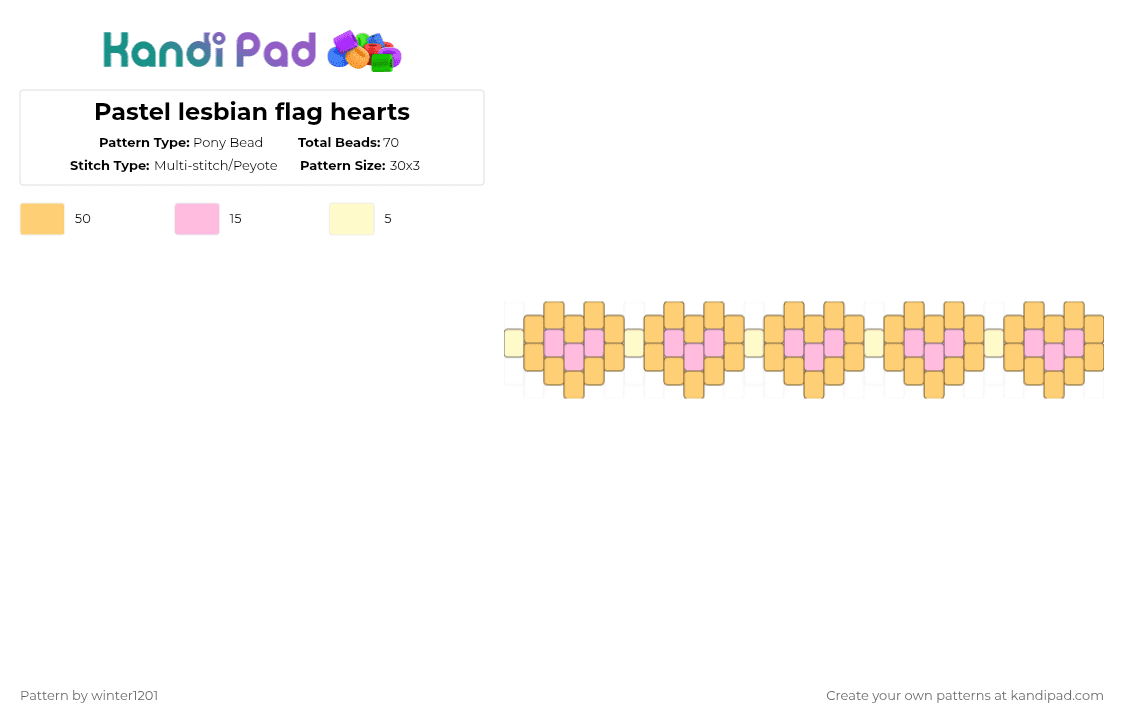 Pastel lesbian flag hearts - Pony Bead Pattern by winter1201 on Kandi Pad - yellow