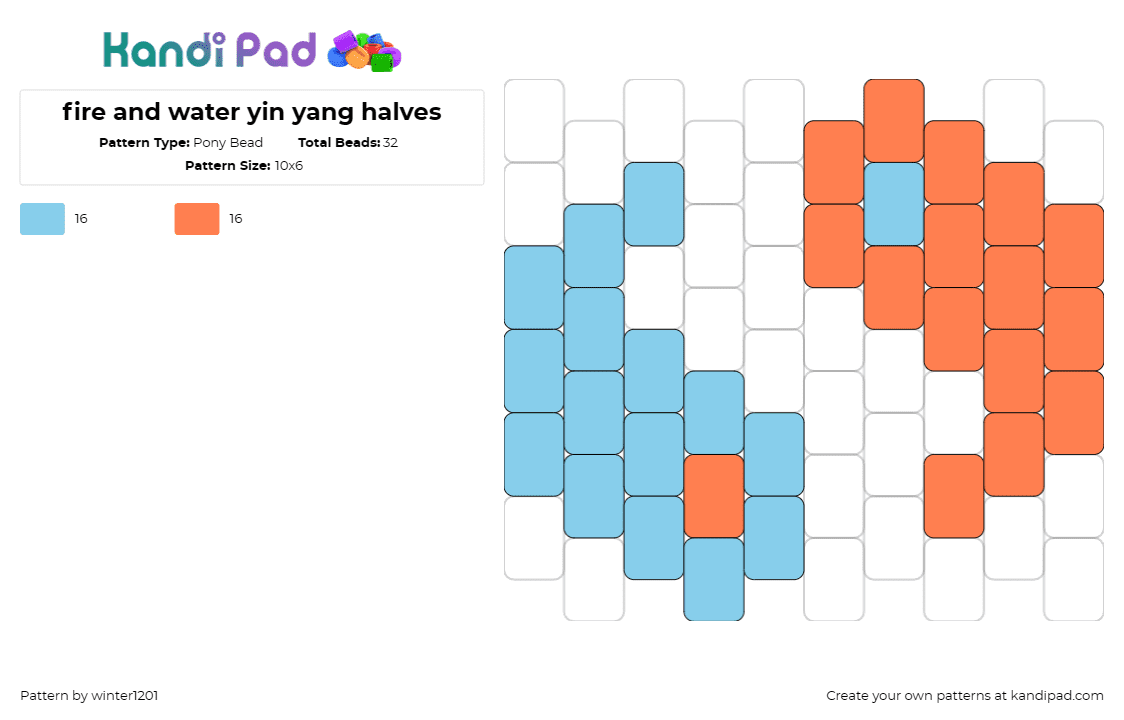 fire and water yin yang halves - Pony Bead Pattern by winter1201 on Kandi Pad - yin yang,elemental,opposites,cosmic duality,fire,water,blue,orange