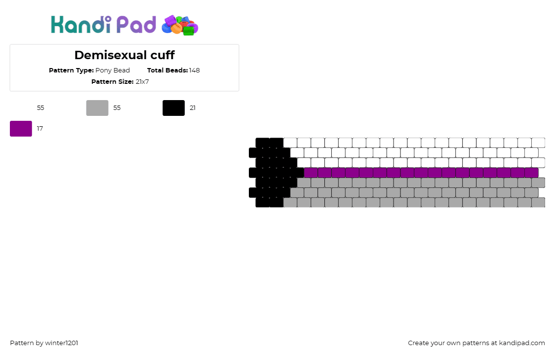 Demisexual cuff - Pony Bead Pattern by winter1201 on Kandi Pad - demisexual,pride,cuff,meaningful,subtle,identity