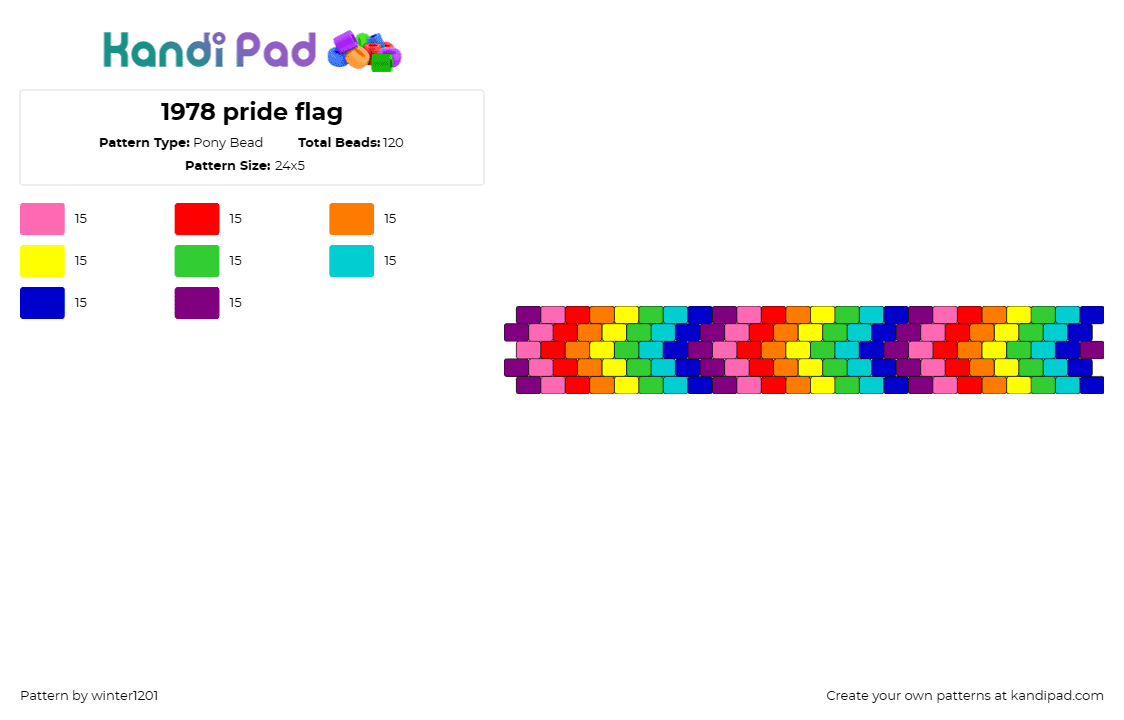 1978 pride flag - Pony Bead Pattern by winter1201 on Kandi Pad - chevron,rainbow,pride,colorful,arrows,community,cuff