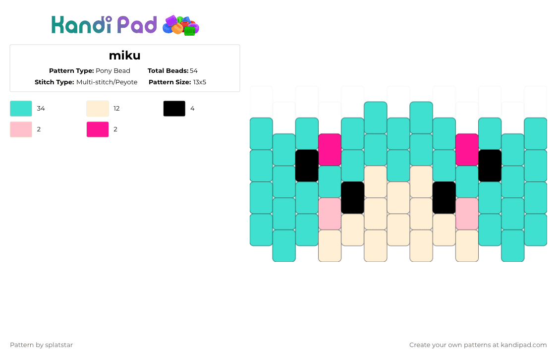 miku - Pony Bead Pattern by splatstar on Kandi Pad - light blue