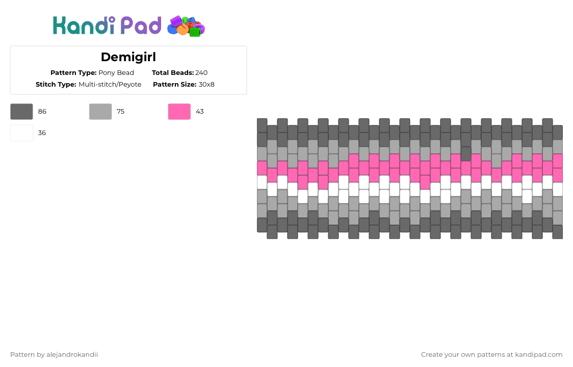 Demigirl - Pony Bead Pattern by alejandrokandii on Kandi Pad - gray,beige