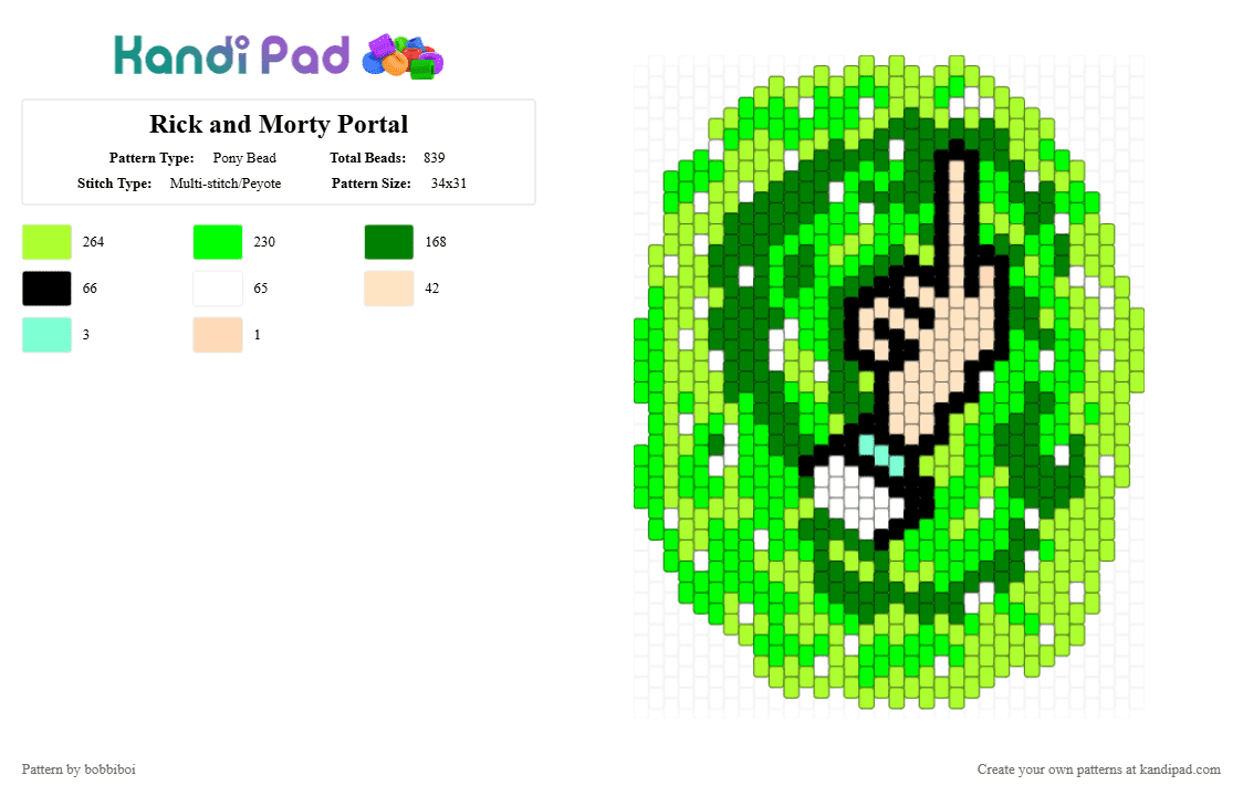 Rick and Morty Portal - Pony Bead Pattern by bobbiboi on Kandi Pad - green