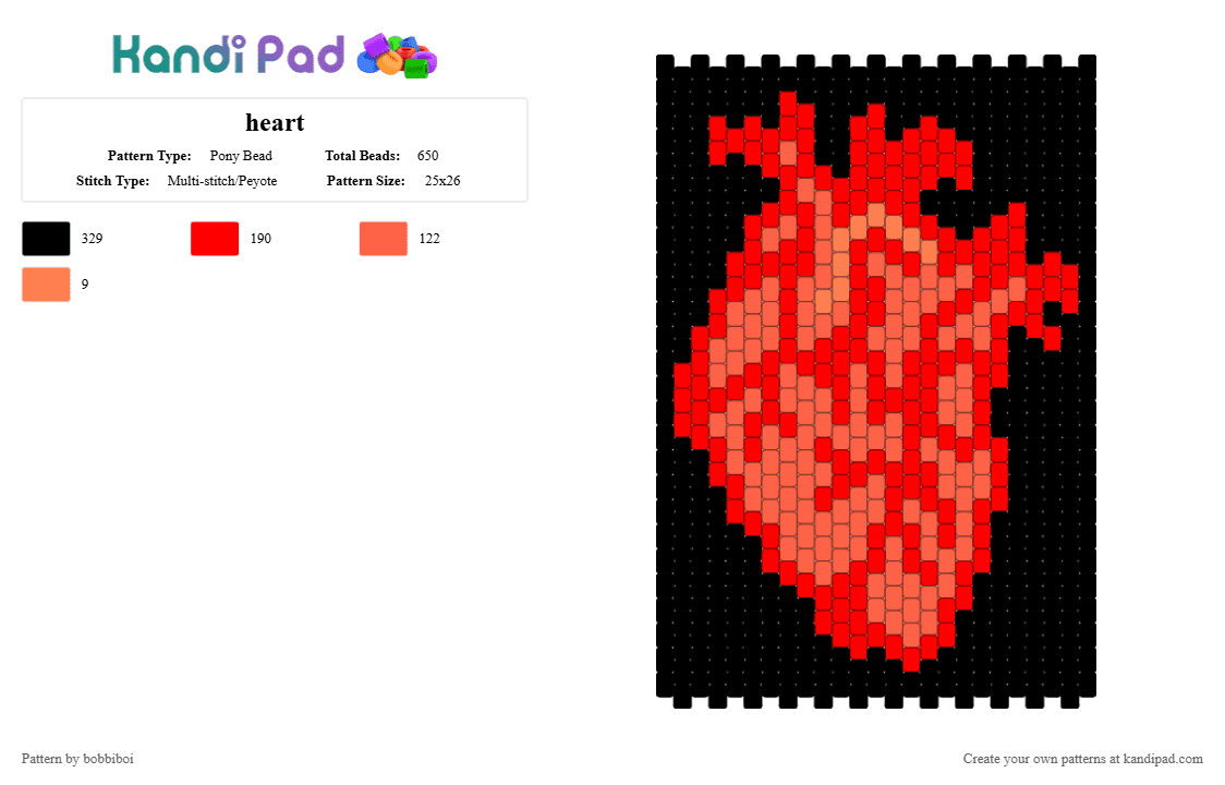 heart - Pony Bead Pattern by bobbiboi on Kandi Pad - red