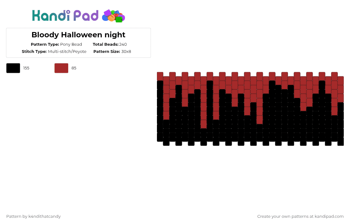 Bloody Halloween night - Pony Bead Pattern by k4ndithatcandy on Kandi Pad - red,black,halloween,spooky,fun,scary