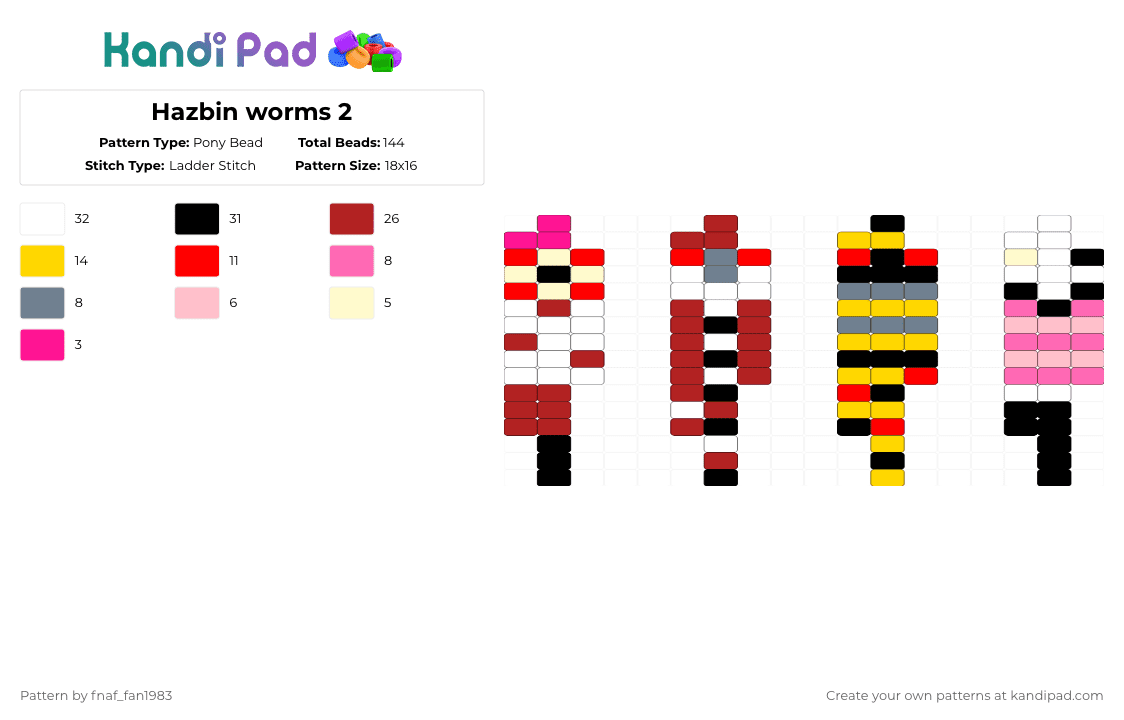 Hazbin worms 2 - Pony Bead Pattern by fnaf_fan1983 on Kandi Pad - red