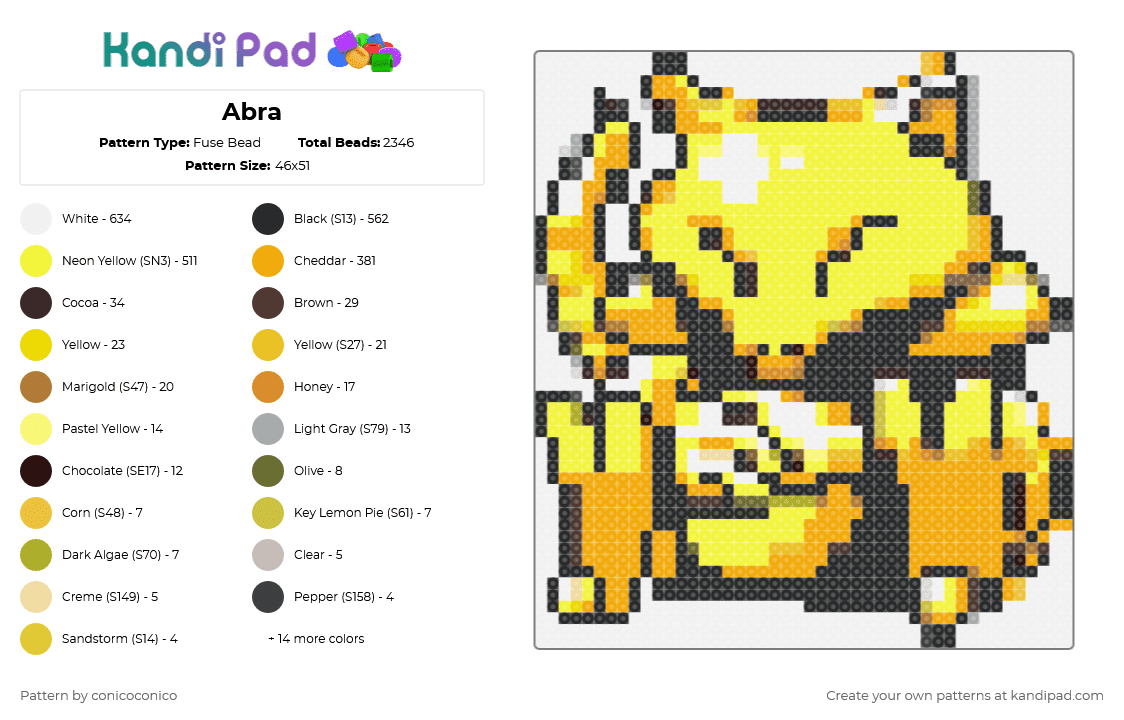 Abra - Fuse Bead Pattern by conicoconico on Kandi Pad - yellow,orange