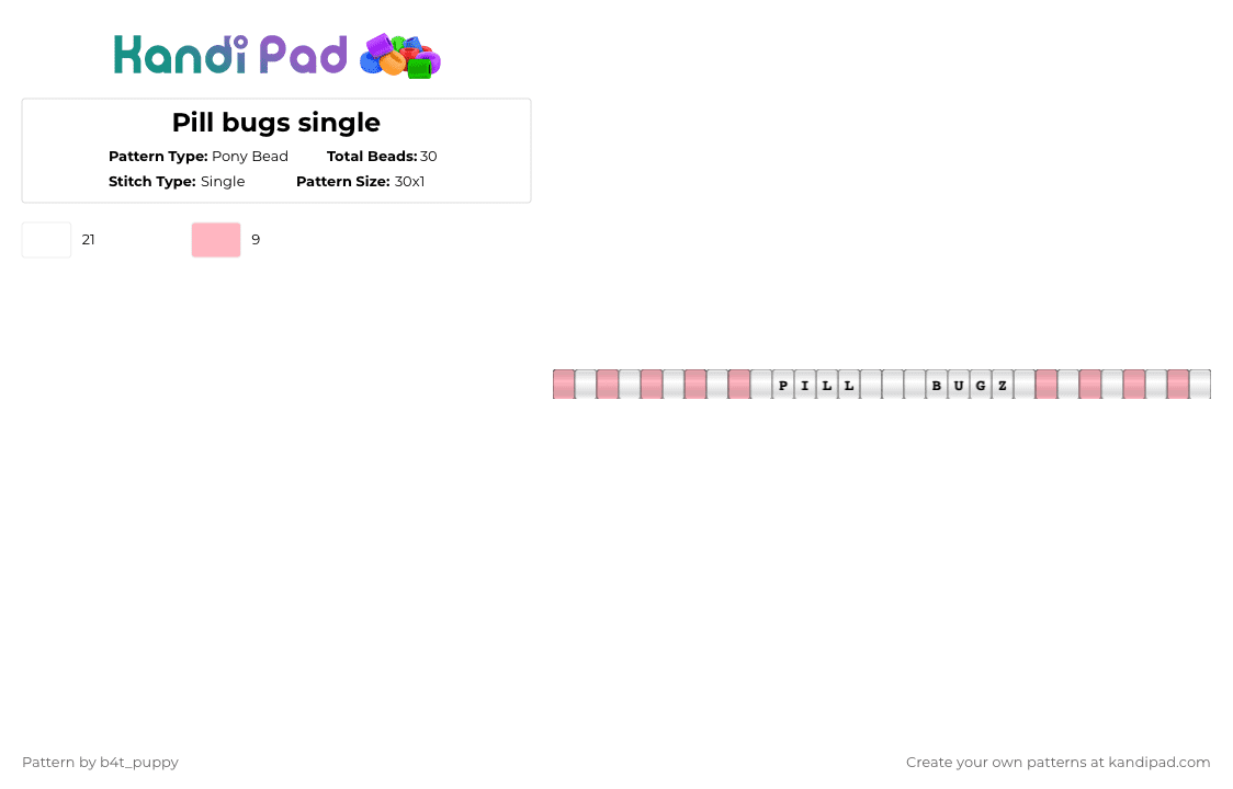 Pill bugs single - Pony Bead Pattern by b4t_puppy on Kandi Pad - pink,white