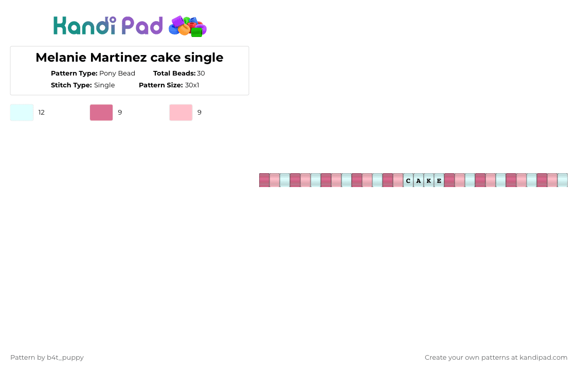 Melanie Martinez cake single - Pony Bead Pattern by b4t_puppy on Kandi Pad - white,pink,cotdcake