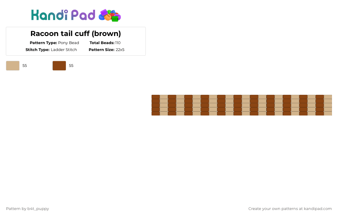 Racoon tail cuff (brown) - Pony Bead Pattern by b4t_puppy on Kandi Pad - beige,red