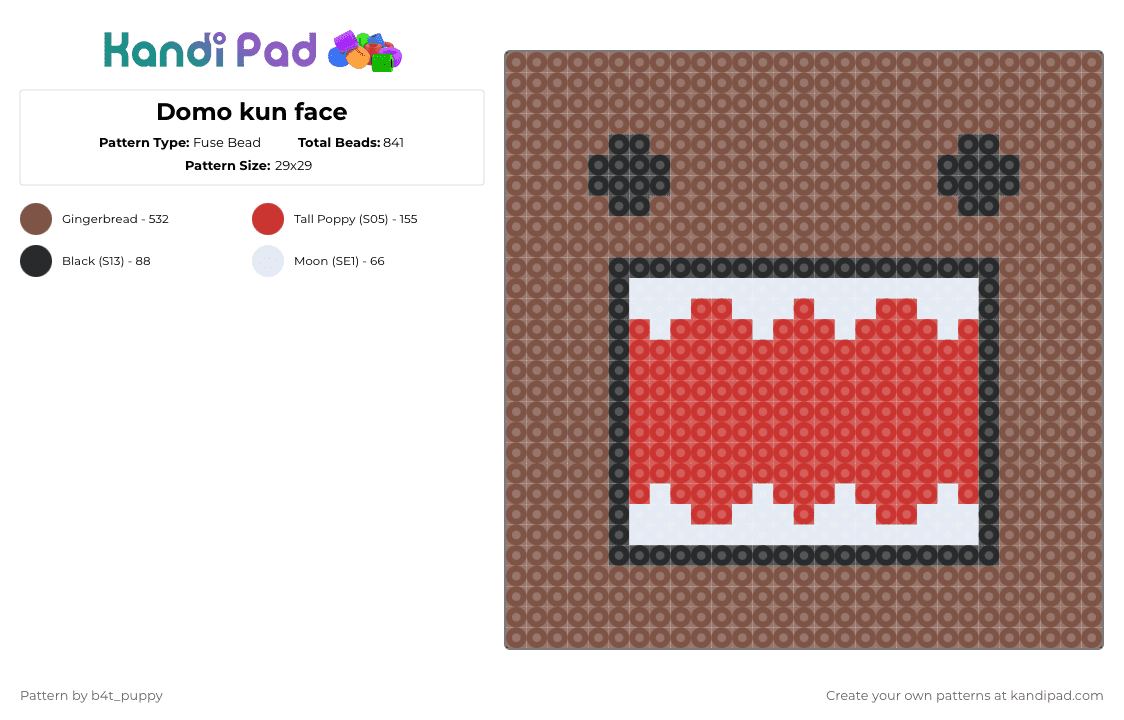 Domo kun face - Fuse Bead Pattern by b4t_puppy on Kandi Pad - tan
