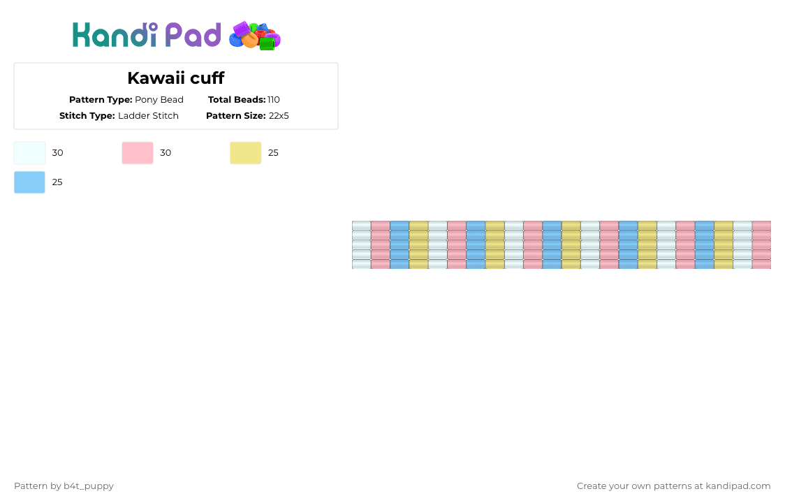 Kawaii cuff - Pony Bead Pattern by b4t_puppy on Kandi Pad - pink