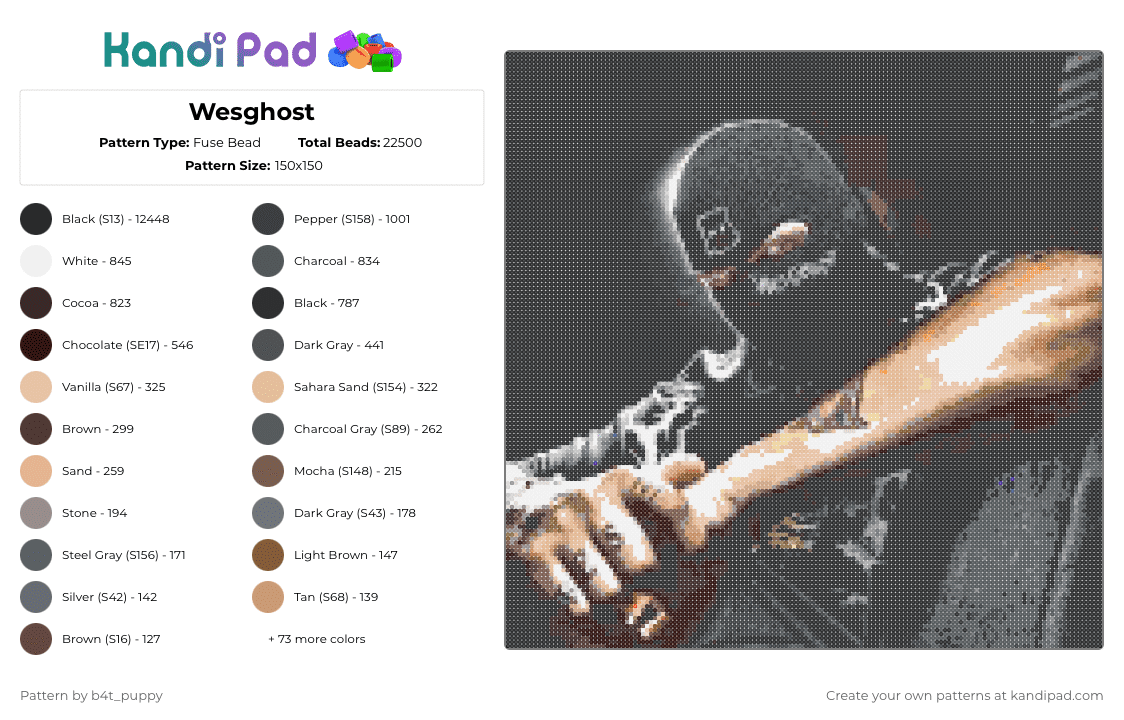 Wesghost - Fuse Bead Pattern by b4t_puppy on Kandi Pad - black,gray,brown,beige,pink,colorful