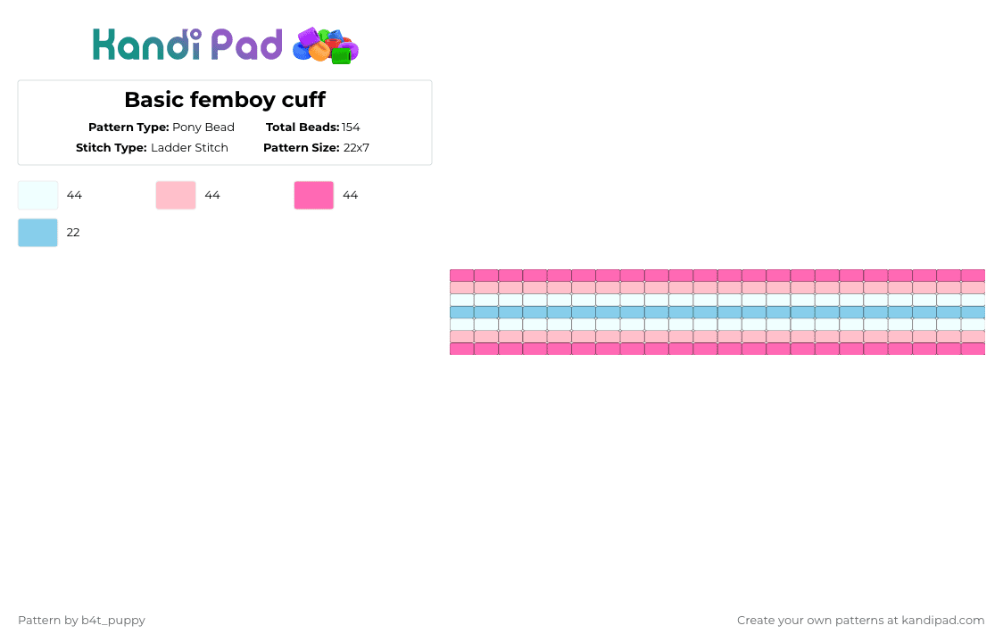 Basic femboy cuff - Pony Bead Pattern by b4t_puppy on Kandi Pad - pink