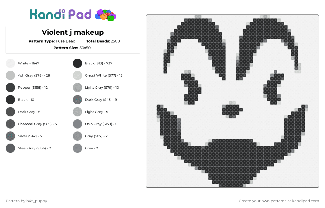 Violent j makeup - Fuse Bead Pattern by b4t_puppy on Kandi Pad - beige, gray, white