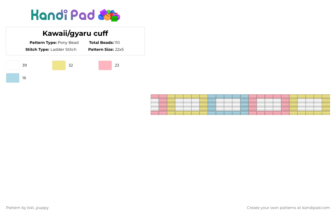 Kawaii/gyaru cuff - Pony Bead Pattern by b4t_puppy on Kandi Pad - pink,yellow