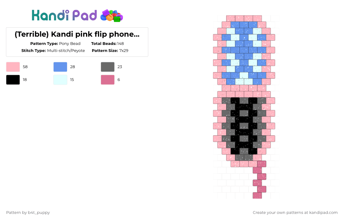 (Terrible) Kandi pink flip phone w chain - Pony Bead Pattern by b4t_puppy on Kandi Pad - pink
