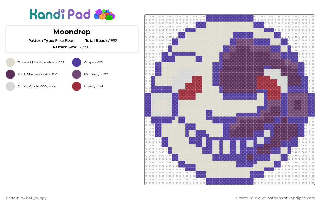Moondrop - Fuse Bead Pattern by b4t_puppy on Kandi Pad - purple,beige