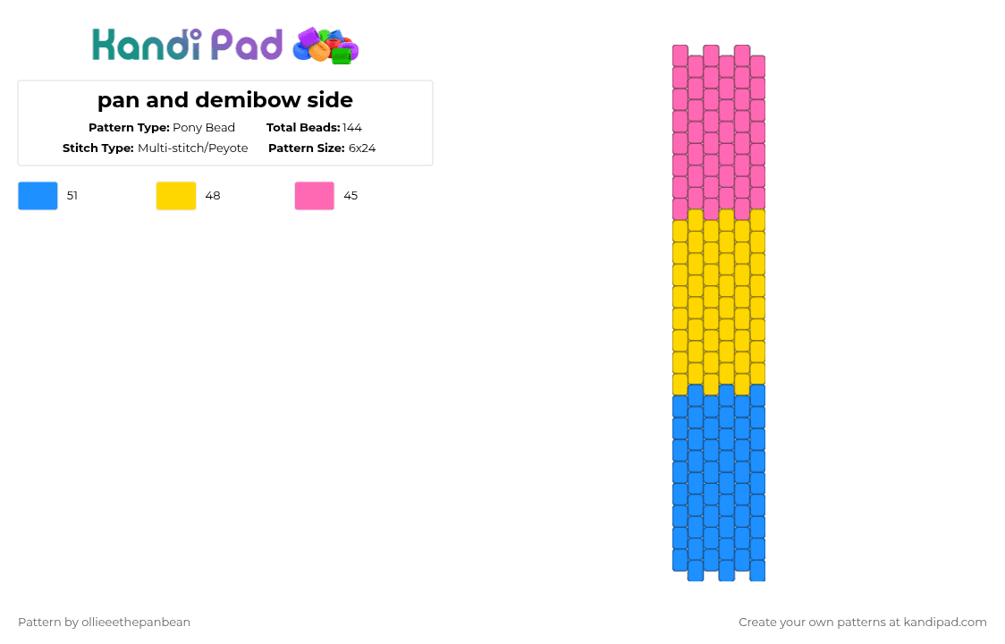 Side Pade Pattern Pan and demibow side Pony Bead Pattern - Kandi Pad | Kandi Patterns ...