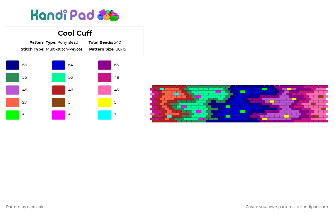 Cool Cuff - Pony Bead Pattern by oleoleole on Kandi Pad - melty,drippy,trippy,cuff,red,purple,pink