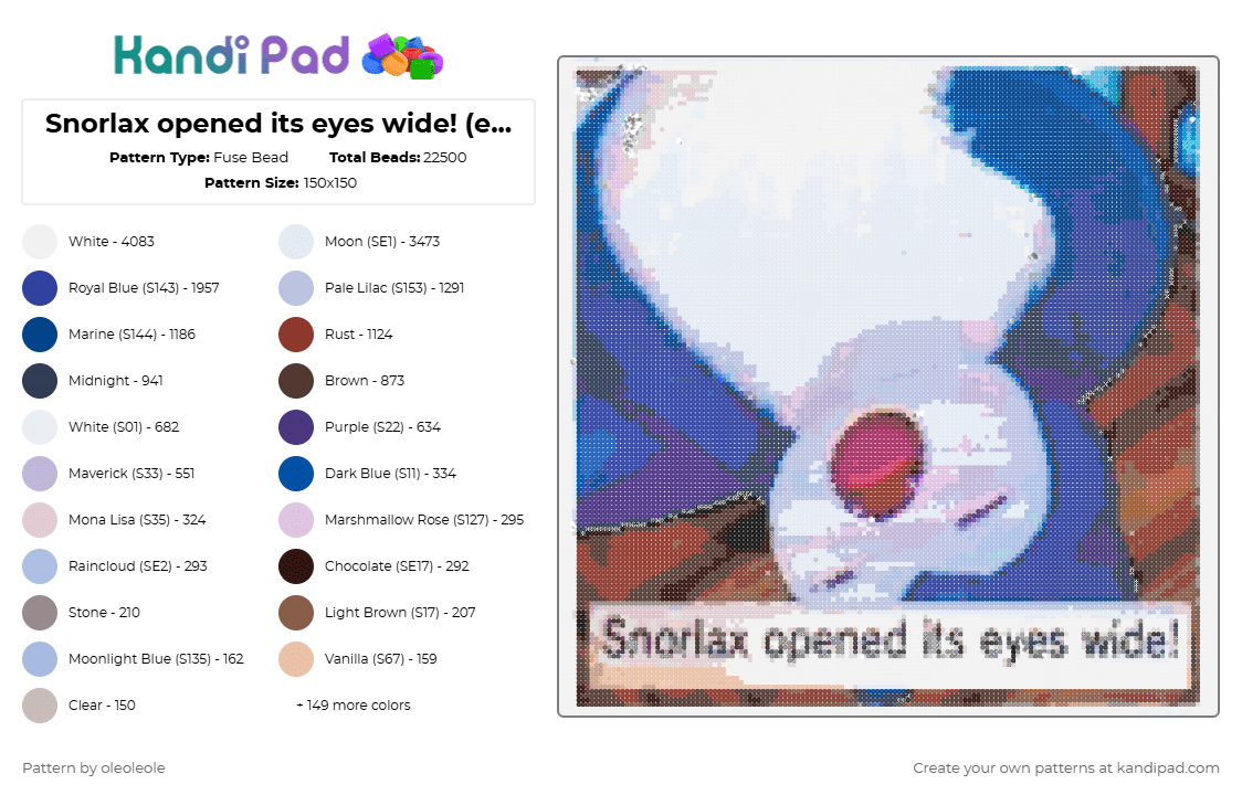 Snorlax opened its eyes wide! (eyes closed) - Fuse Bead Pattern by oleoleole on Kandi Pad - 