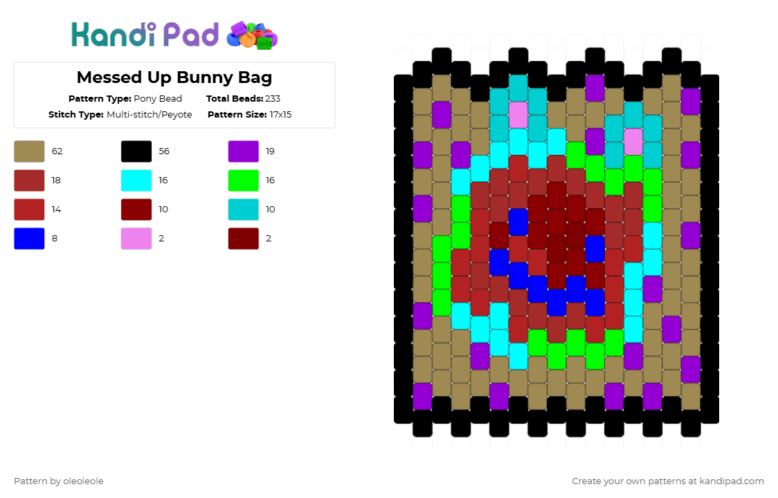 Messed Up Bunny Bag - Pony Bead Pattern by oleoleole on Kandi Pad - gold,purple,light blue,red