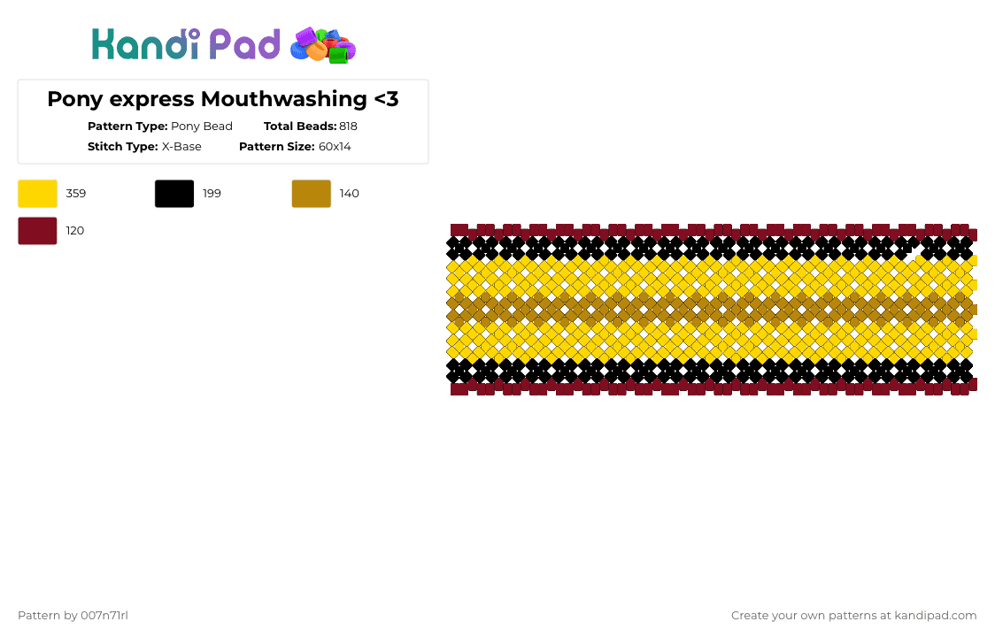 Pony express Mouthwashing - Pony Bead Pattern by 007n71rl on Kandi Pad - yellow,mouthwashing,pony express