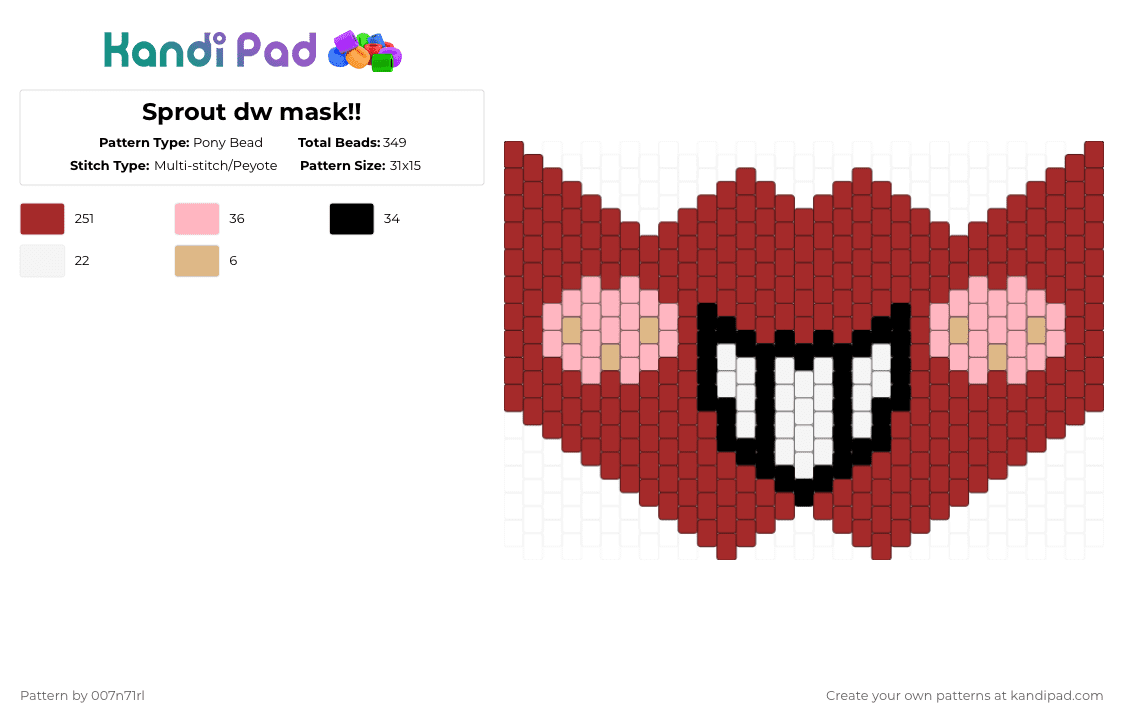 Sprout dw mask!! - Pony Bead Pattern by 007n71rl on Kandi Pad - red,dandys world,sprout,dw