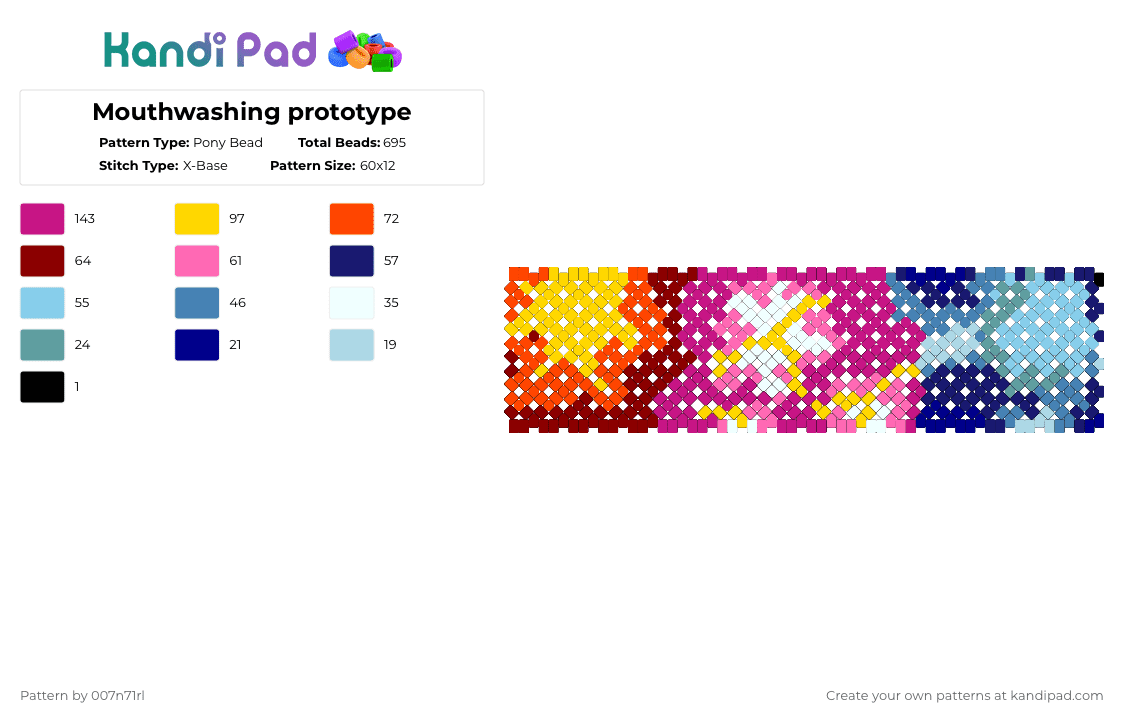 Mouthwashing prototype - Pony Bead Pattern by 007n71rl on Kandi Pad - yellow,red,pink