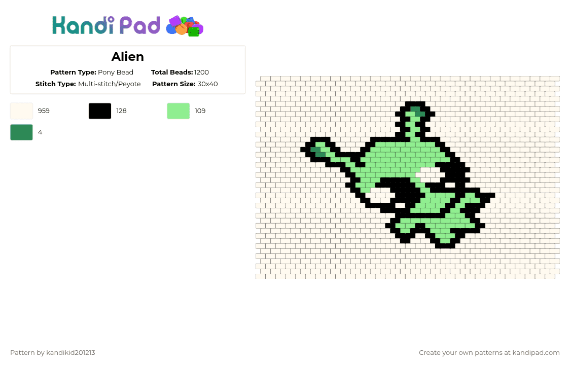 Alien Pony Bead Pattern - Kandi Pad | Kandi Patterns, Fuse Bead ...