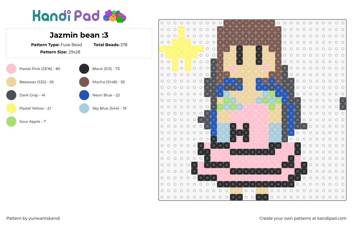 Jazmin bean :3 - Fuse Bead Pattern by yuriwantskandi on Kandi Pad - jazmin bean,dress,music,pink,tan