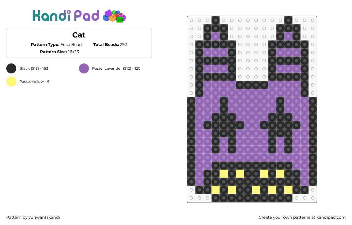 Cat - Fuse Bead Pattern by yuriwantskandi on Kandi Pad - cat,bunny,head,character,teeth,purple,yellow,black