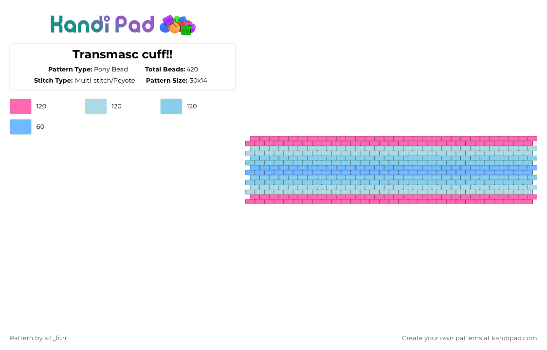Transmasc cuff!! - Pony Bead Pattern by kit_furr on Kandi Pad - pink,light blue,transgender,lgbtqia,gaypride,trans,pride
