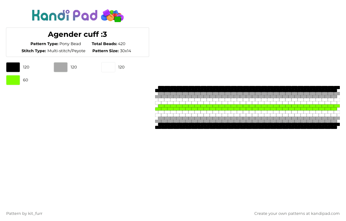 Agender cuff :3 - Pony Bead Pattern by kit_furr on Kandi Pad - beige,green,pride,agender,lgbtqia,gaypride