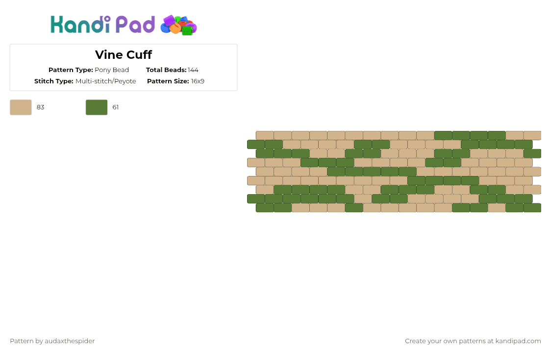 Vine Cuff - Pony Bead Pattern by audaxthespider on Kandi Pad - green,beige,nature,dirt,vine,ivy,plants,plant,brown,olive