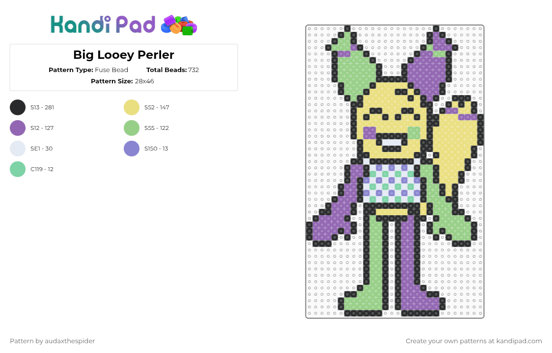 Big Looey Perler - Fuse Bead Pattern by audaxthespider on Kandi Pad - yellow,teal,pink,looey,balloon animal,dandys world,game,balloon dog,horror,roblox