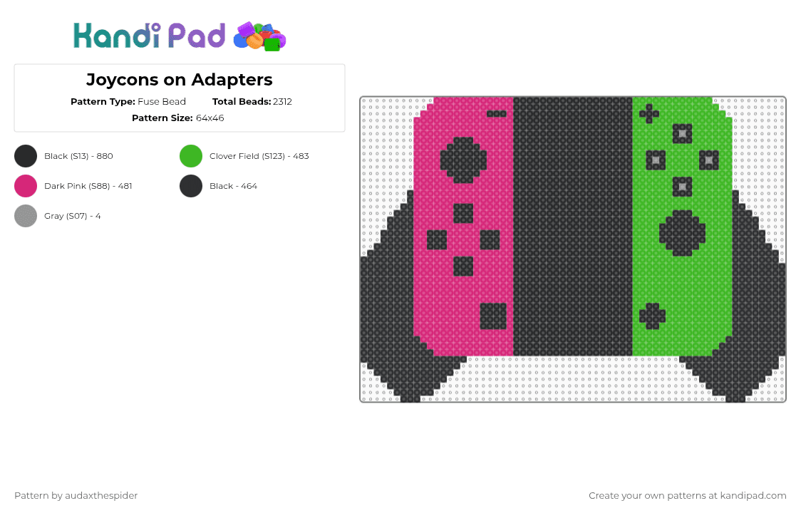 Joycons on Adapters - Fuse Bead Pattern by audaxthespider on Kandi Pad - black,pink,green,cotdesports,switch,nintendo switch,esports,gaming
