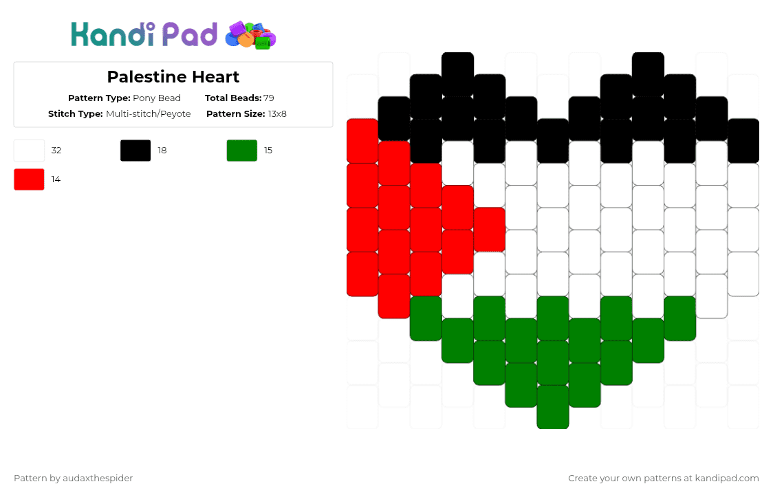 Palestine Heart - Pony Bead Pattern by audaxthespider on Kandi Pad - red,green,flag,vexillology,palestine