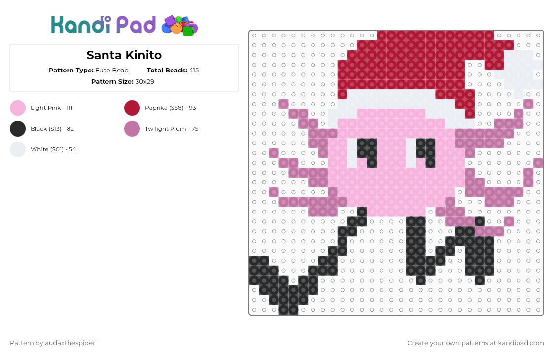 Santa Kinito - Fuse Bead Pattern by audaxthespider on Kandi Pad - pink,red,kinito,kinitopet,horror,axolotl,game,holiday,christmas,santa