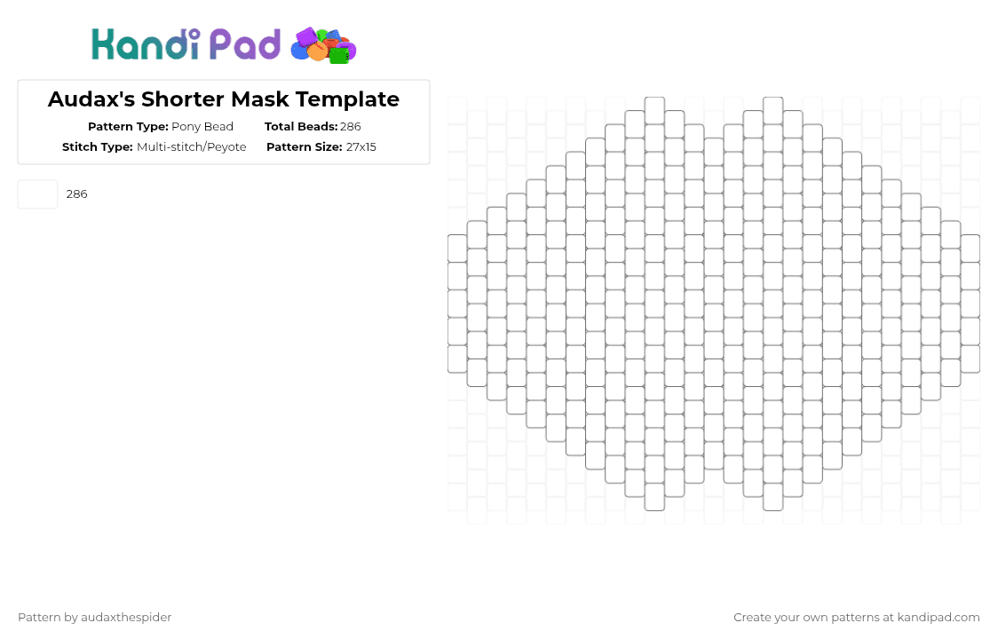 Audax\'s Shorter Mask Template - Pony Bead Pattern by audaxthespider on Kandi Pad - mask, template