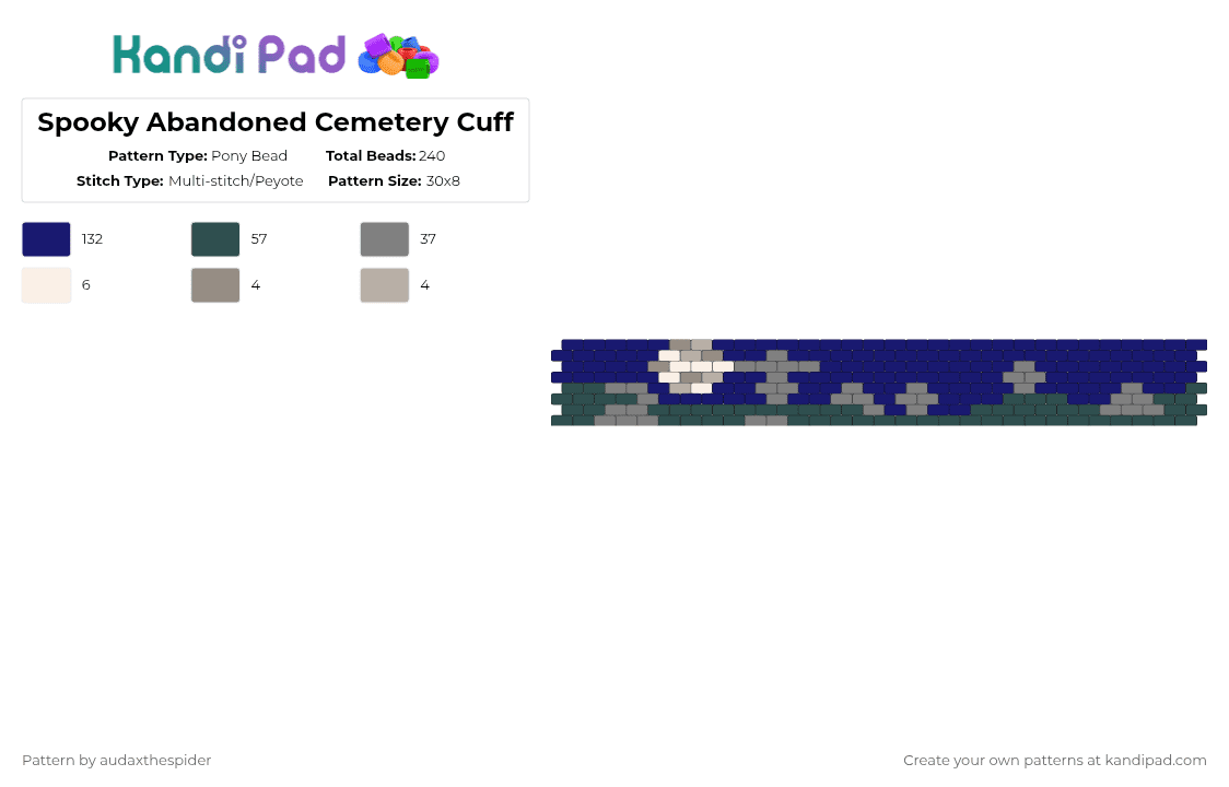 Spooky Abandoned Cemetery Cuff - Pony Bead Pattern by audaxthespider on Kandi Pad - purple,gray,spooky,halloween,graveyard,grave,cemetery,tombstone